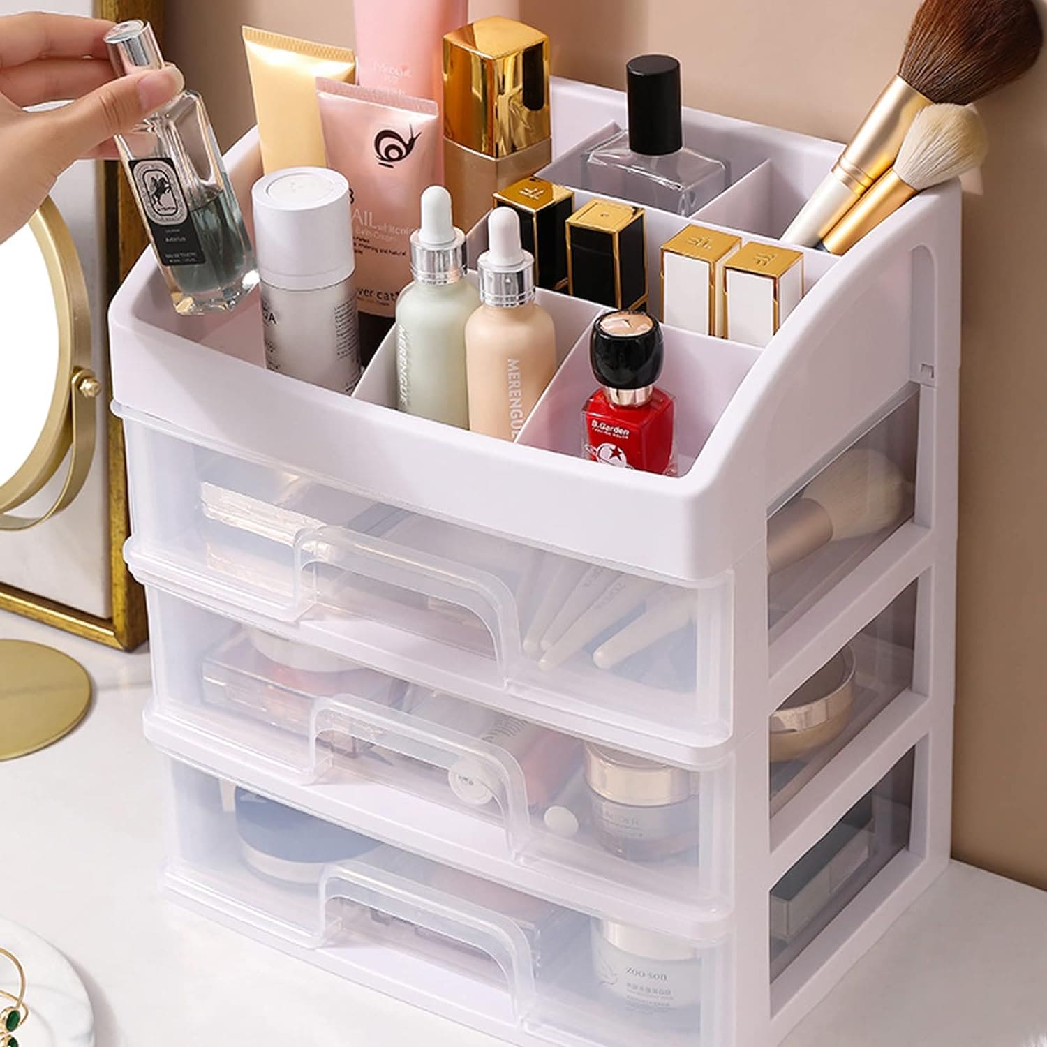 Transparent Beauty Counter, Desktop Sundries Storage Box, Dressing Table Storage Rack, Multifunction Desktop Drawer Jewelry Makeup Holder, Four Layer Three Drawer Plastic Box Transparent Beauty Counter, Desktop Sundries Storage Box, Dressing Table Storage Rack, Multifunction Desktop Drawer Jewelry Makeup Holder, Four Layer Three Drawer Plastic Box